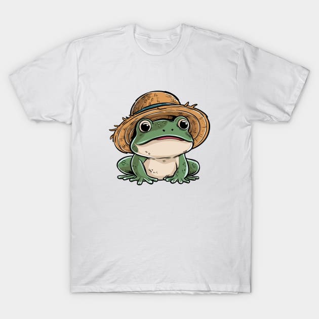 Cute Frog with Straw Hat T-Shirt by Frogle